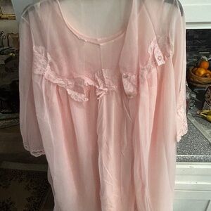 Vintage Elegant Pink Sheer Nightgown & Robe